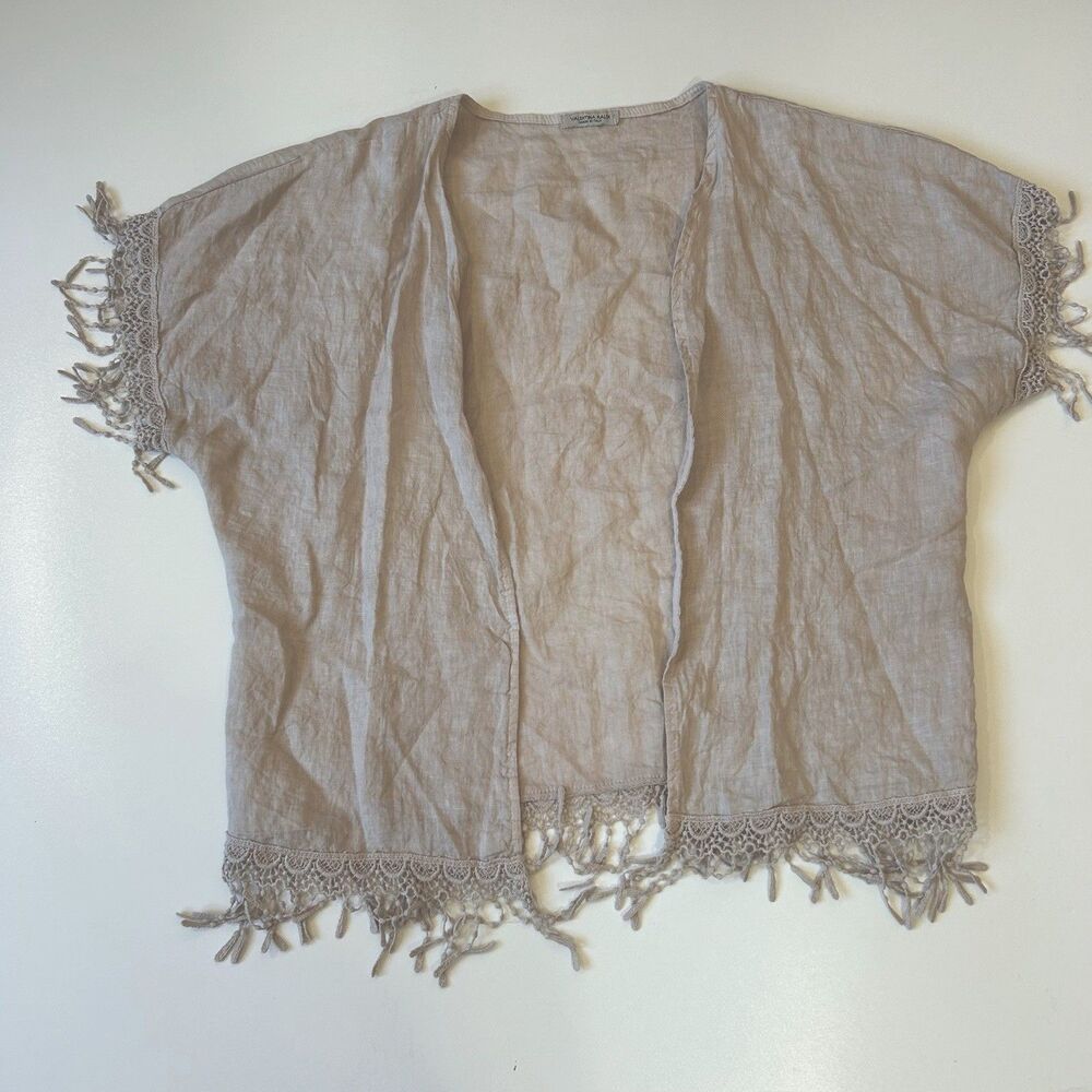 Valentina Naldi 100% Linen Cream Fringe Cover up Kimono Vest Boho bohemian